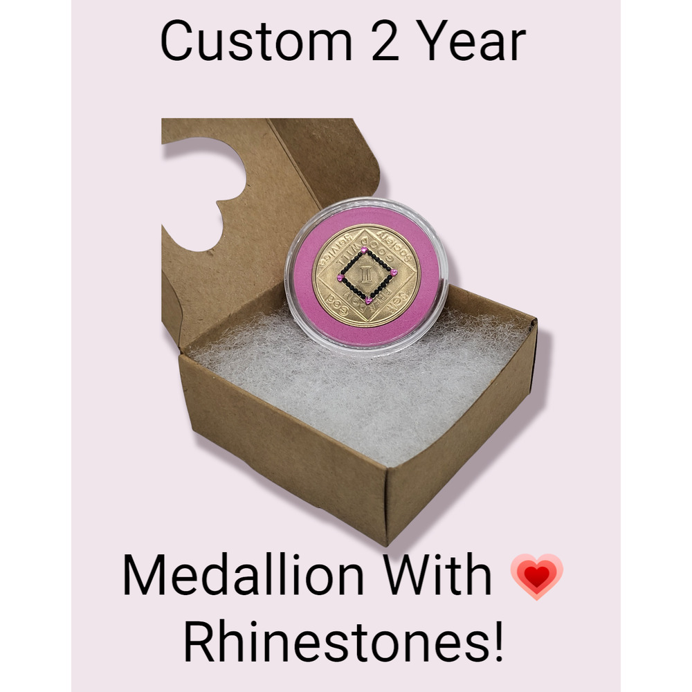 NA Narcotics Anonymous 2 year bronze medallion modified w/gems! Free NA extras!